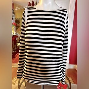CLUB MONACO BLACK/WHITE STRIPED LONG SLEEVES TOP